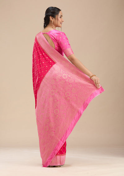 Rani Pink Banarasi Satin Silk Saree-Koskii