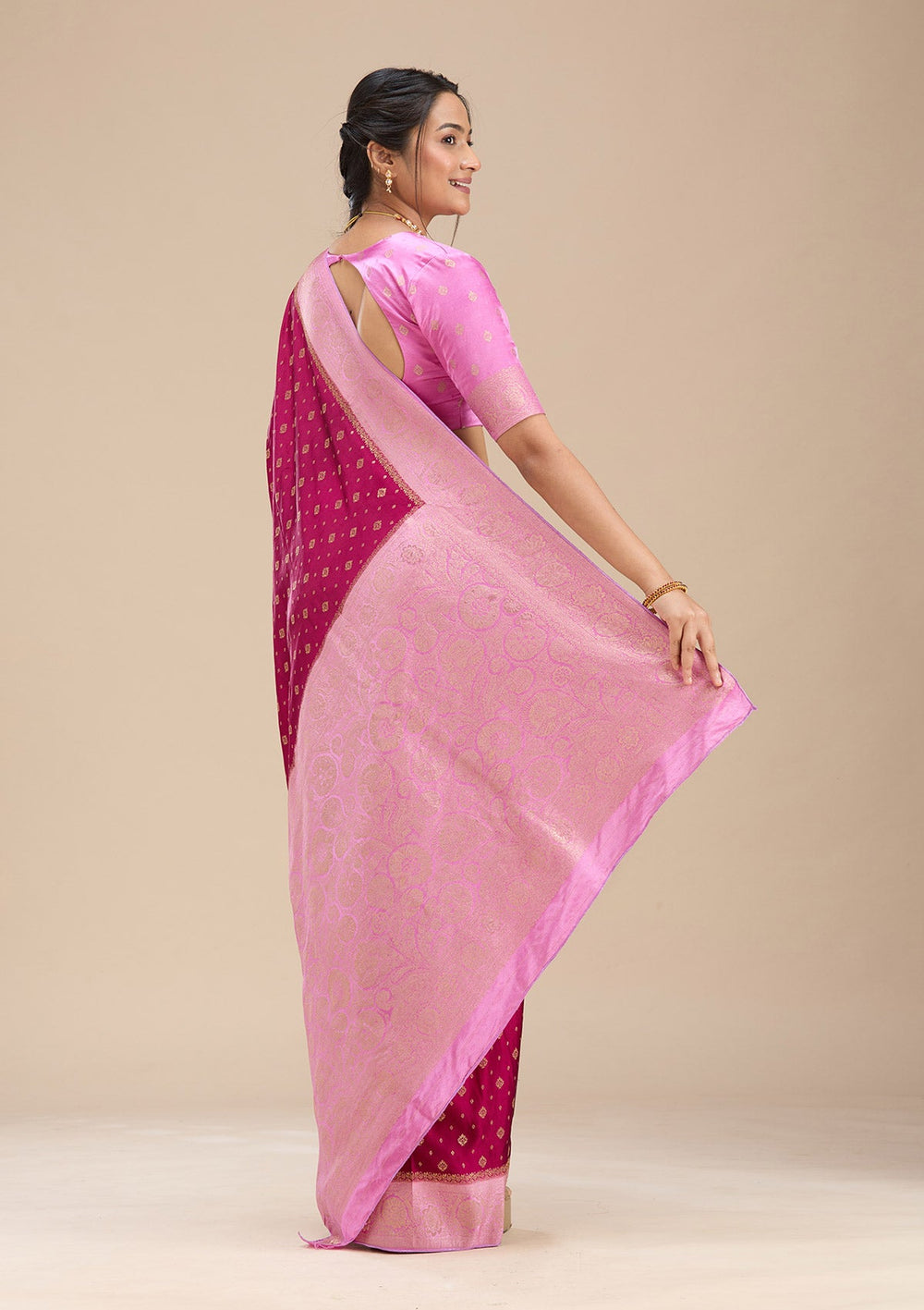 Wine Banarasi Satin Silk Saree-Koskii