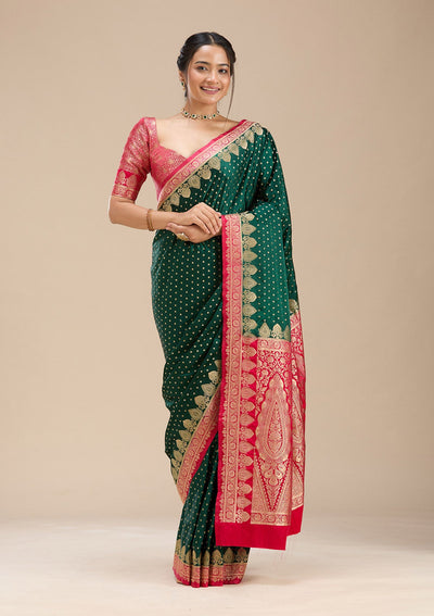 Bottle Green Banarasi Silk Silk Saree-Koskii