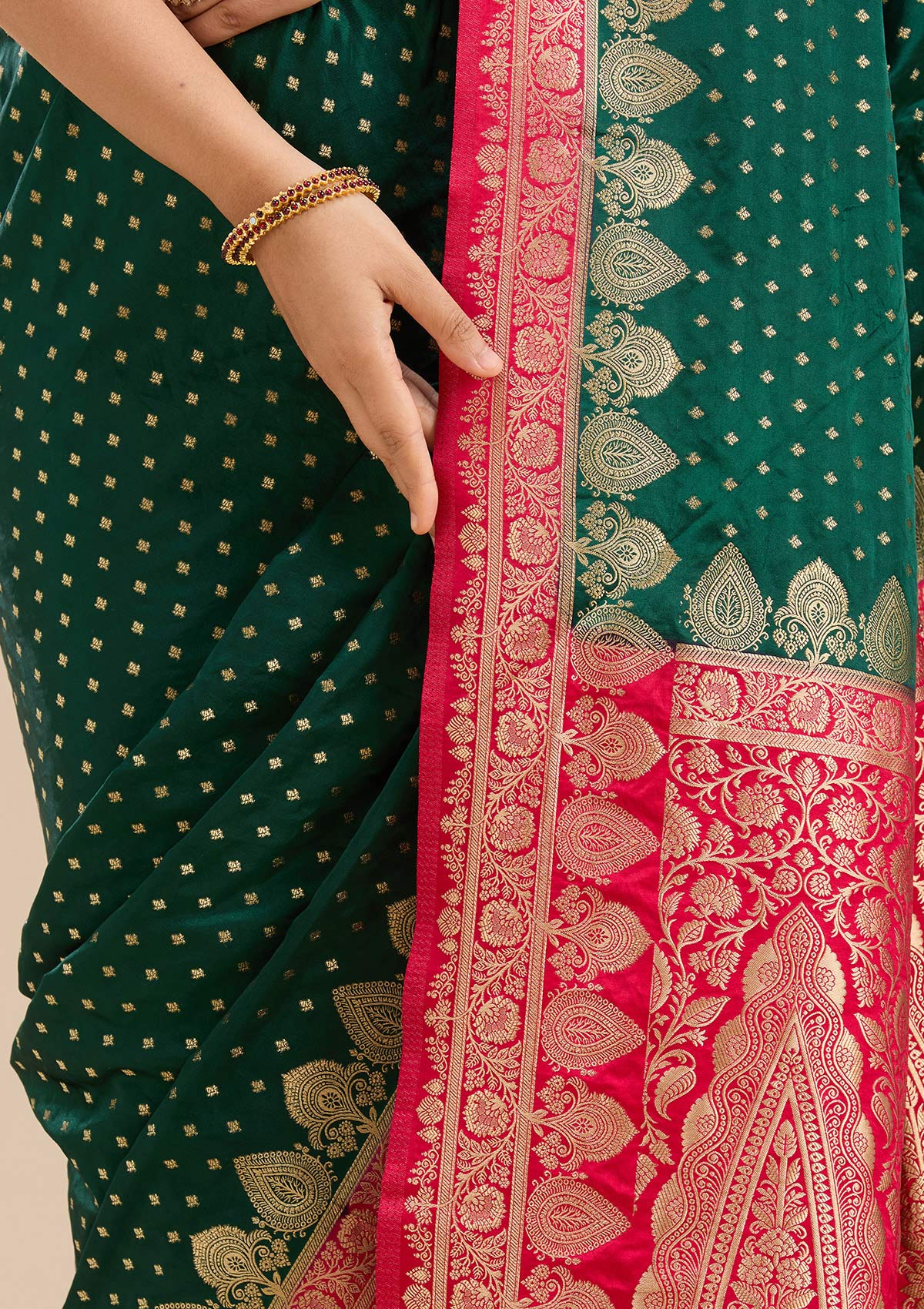 Bottle Green Banarasi Silk Silk Saree-Koskii