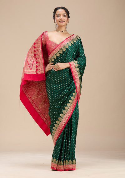 Bottle Green Banarasi Silk Silk Saree-Koskii