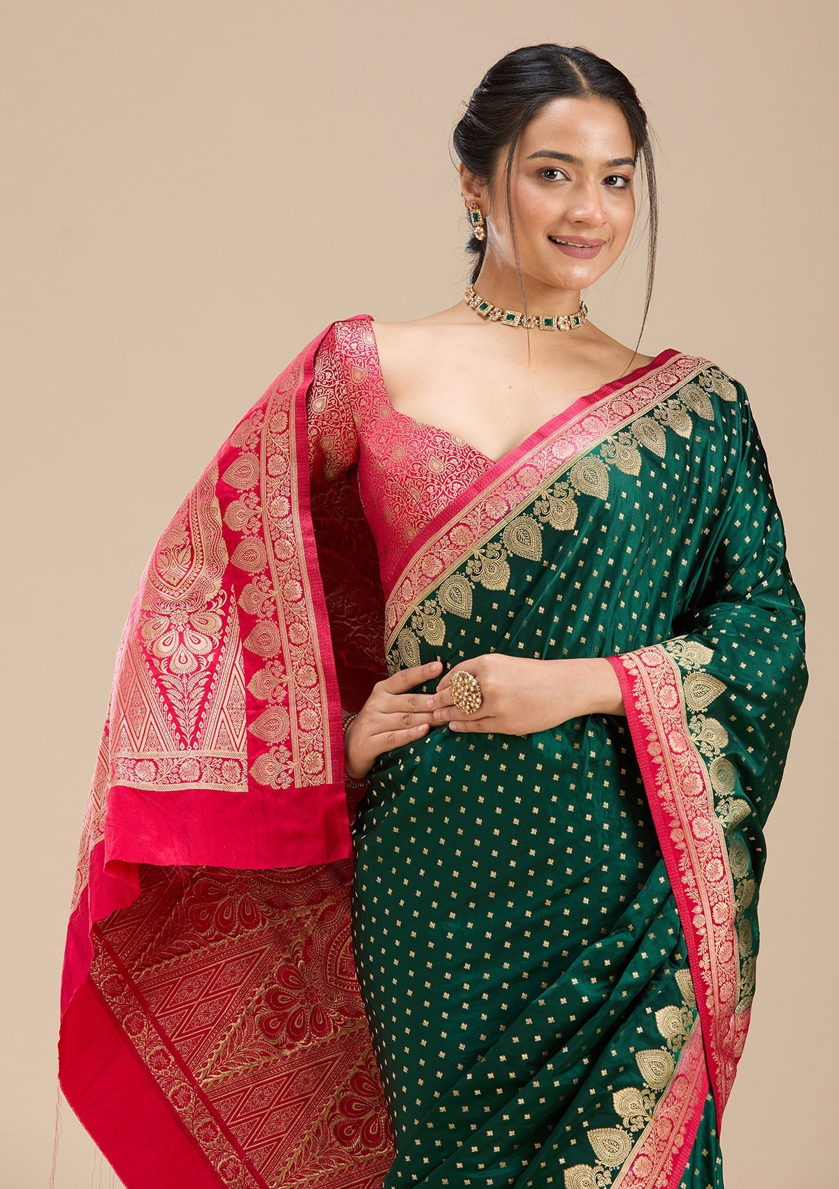 Bottle Green Banarasi Silk Silk Saree-Koskii