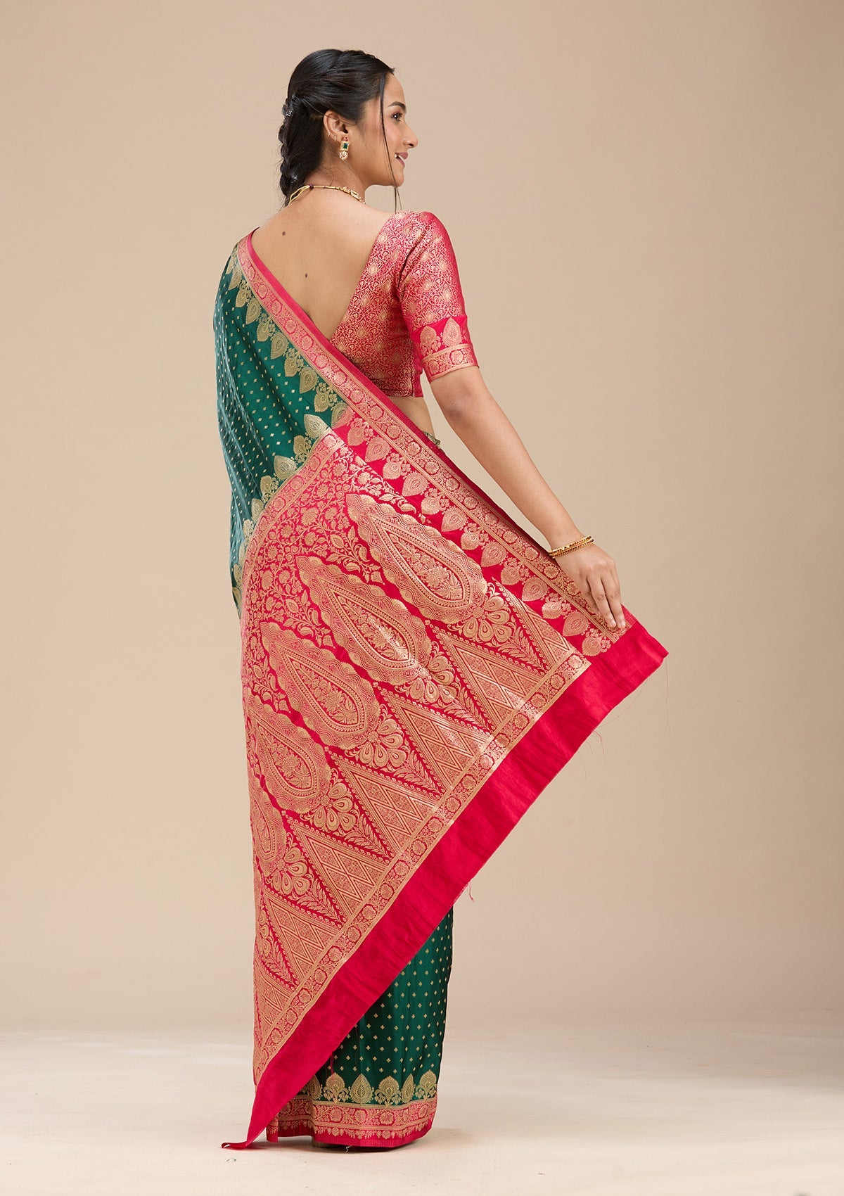 Bottle Green Banarasi Silk Silk Saree-Koskii