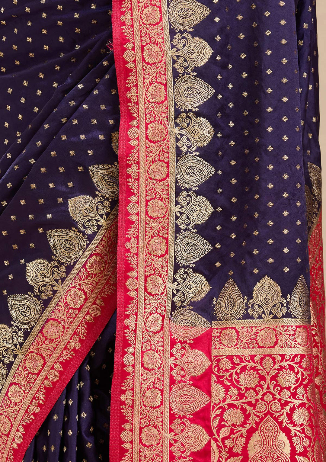 Navy Blue Banarasi Silk Saree-Koskii