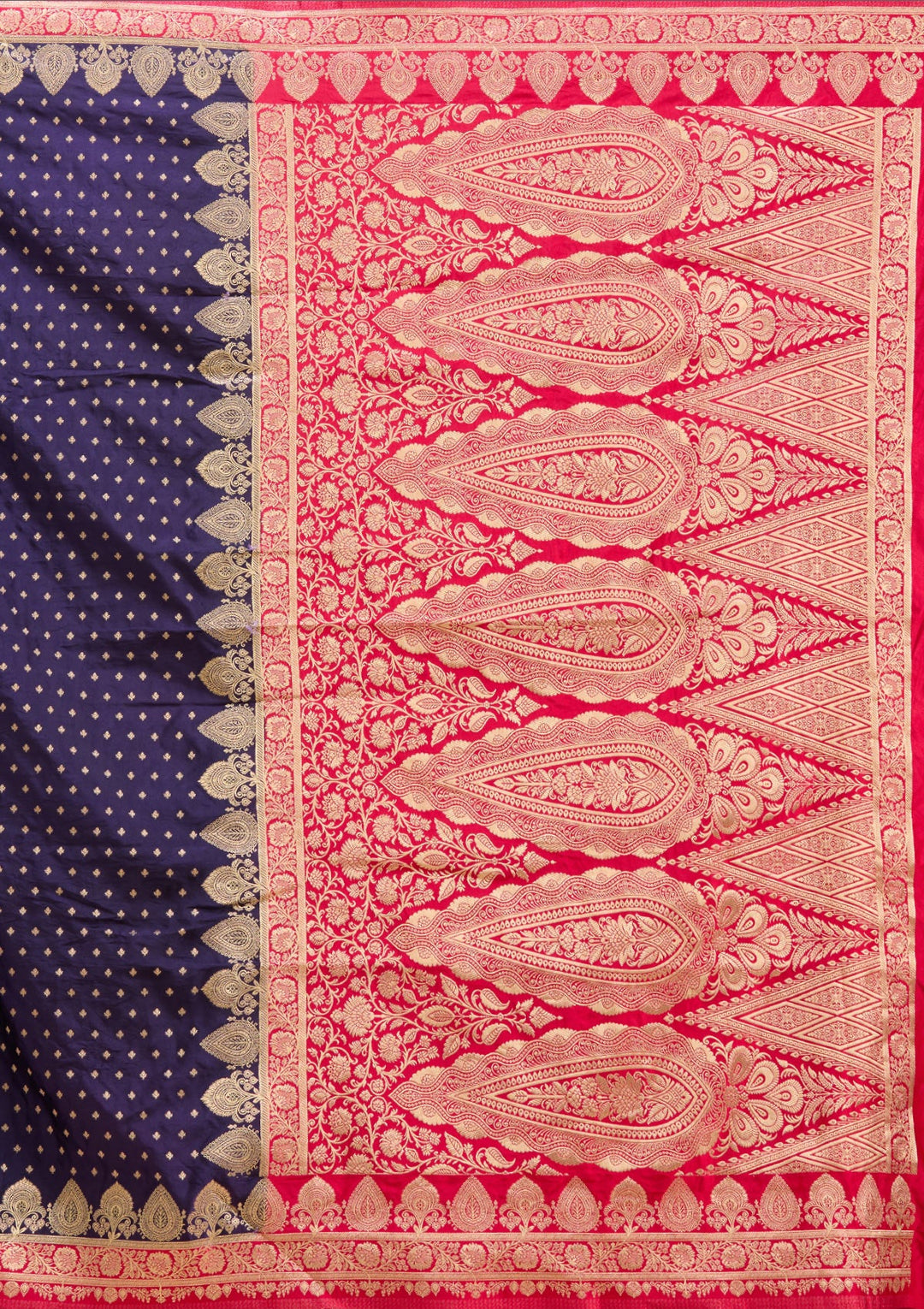 Navy Blue Banarasi Silk Saree-Koskii