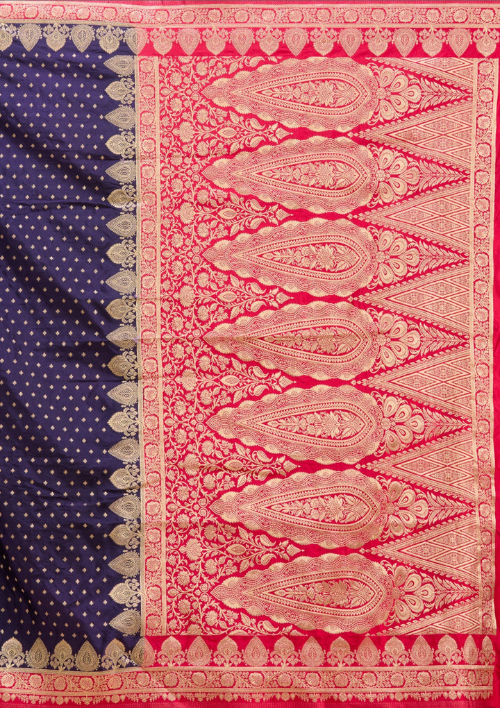 Navy Blue Banarasi Silk Saree-Koskii