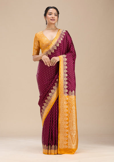 Wine Banarasi Silk Saree-Koskii