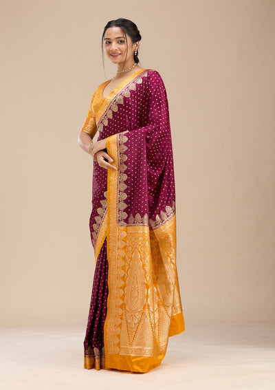 Wine Banarasi Silk Saree-Koskii