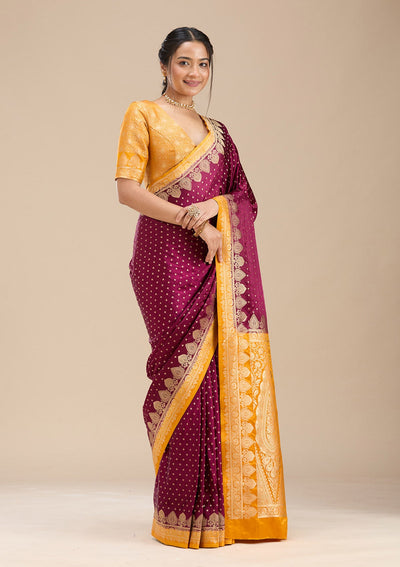 Wine Banarasi Silk Saree-Koskii