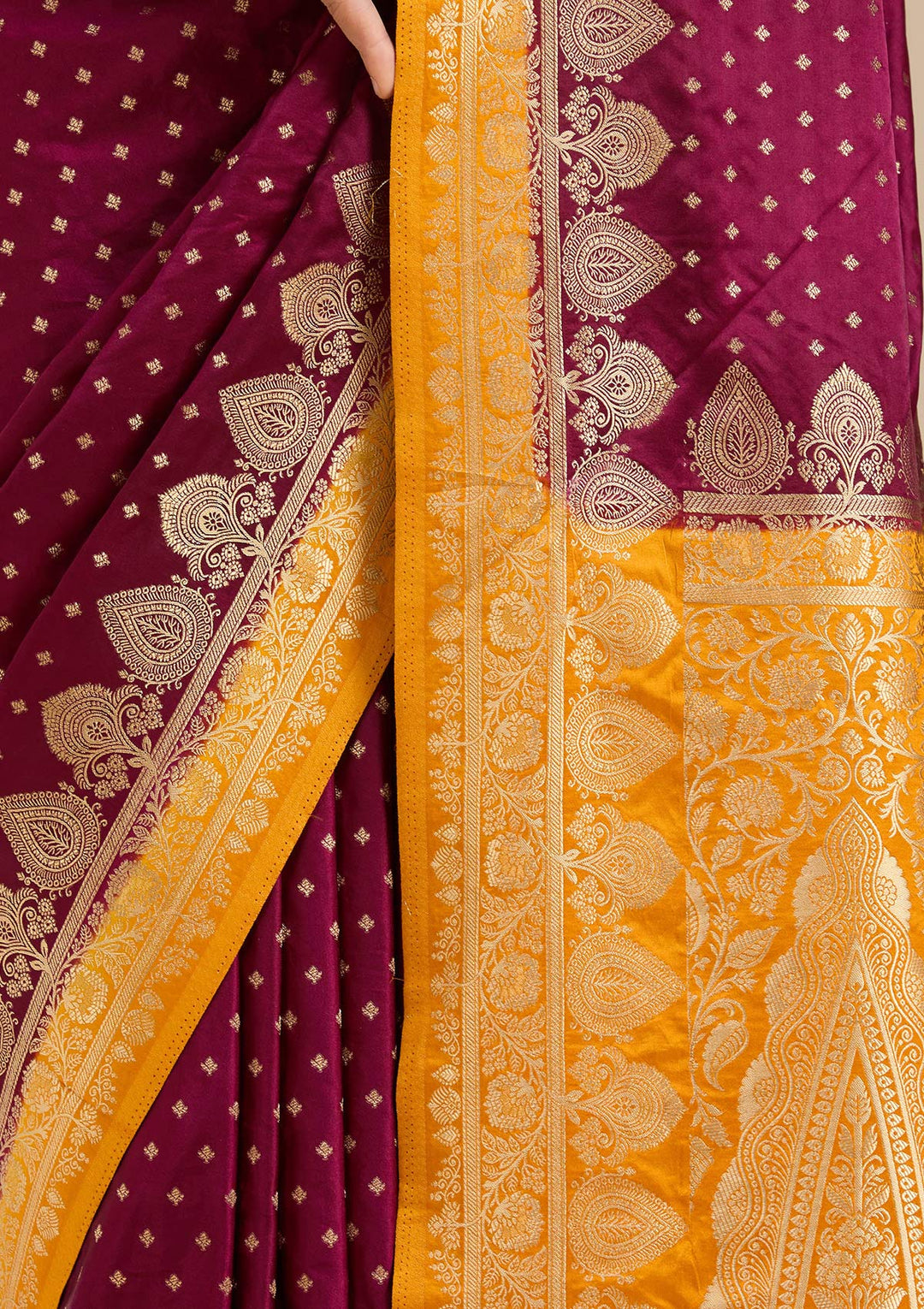 Wine Banarasi Silk Saree-Koskii