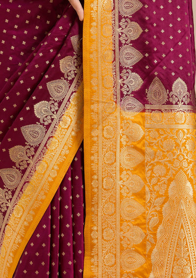 Wine Banarasi Silk Saree-Koskii