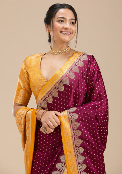 Wine Banarasi Silk Saree-Koskii