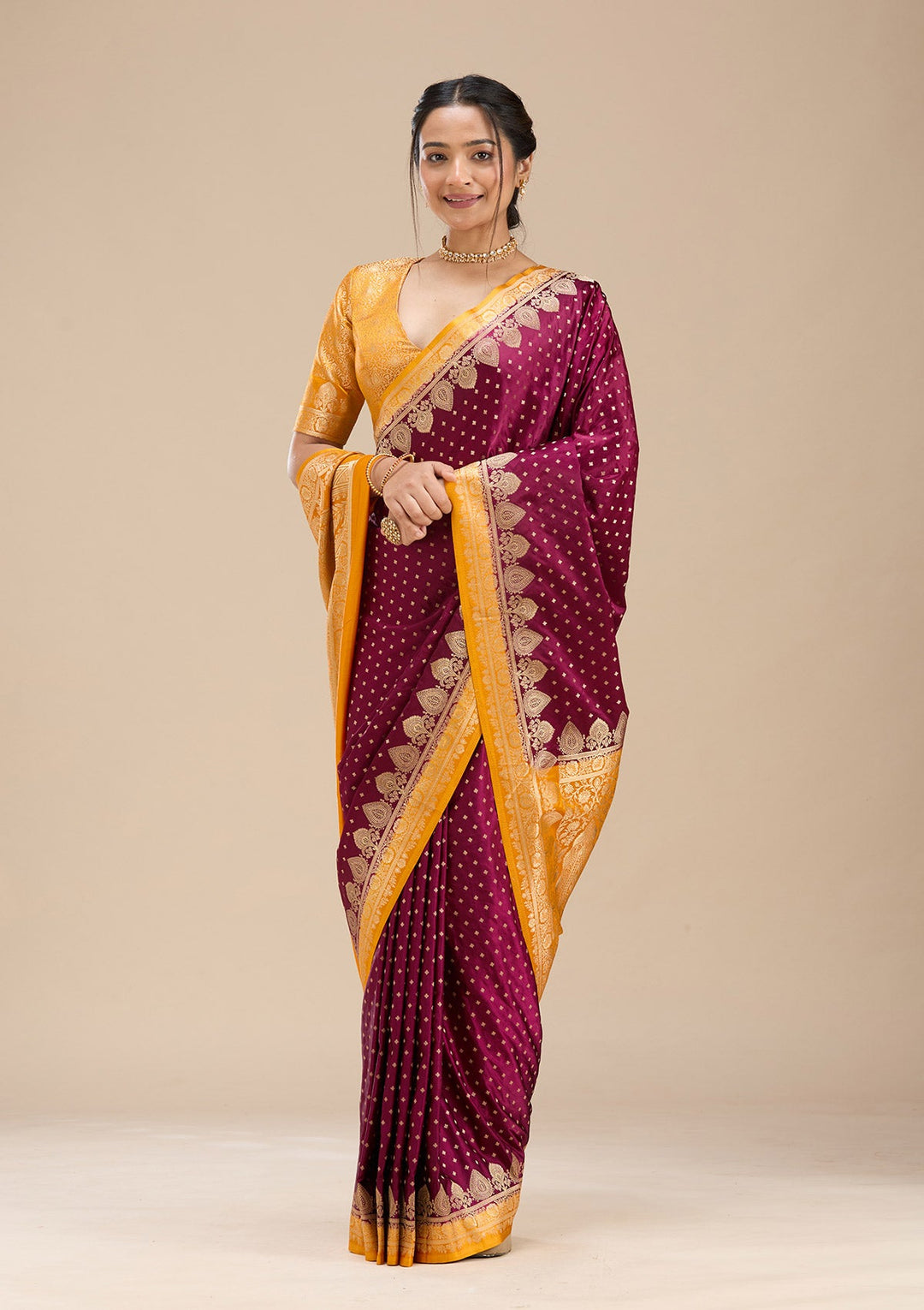 Wine Banarasi Silk Saree-Koskii