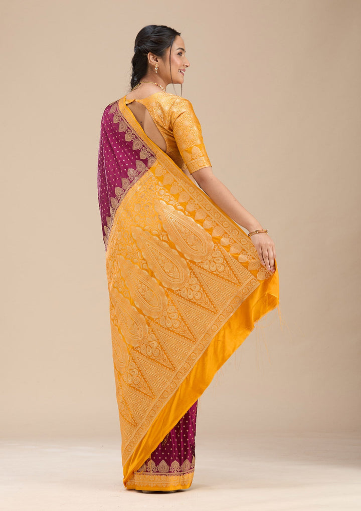 Wine Banarasi Silk Saree-Koskii