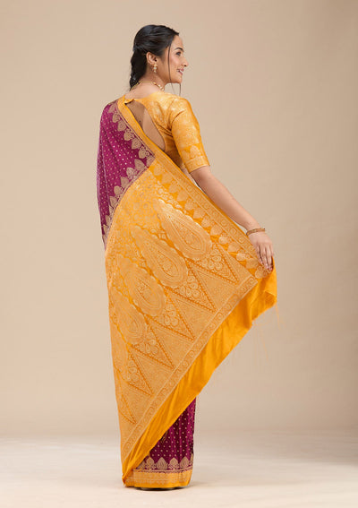 Wine Banarasi Silk Saree-Koskii