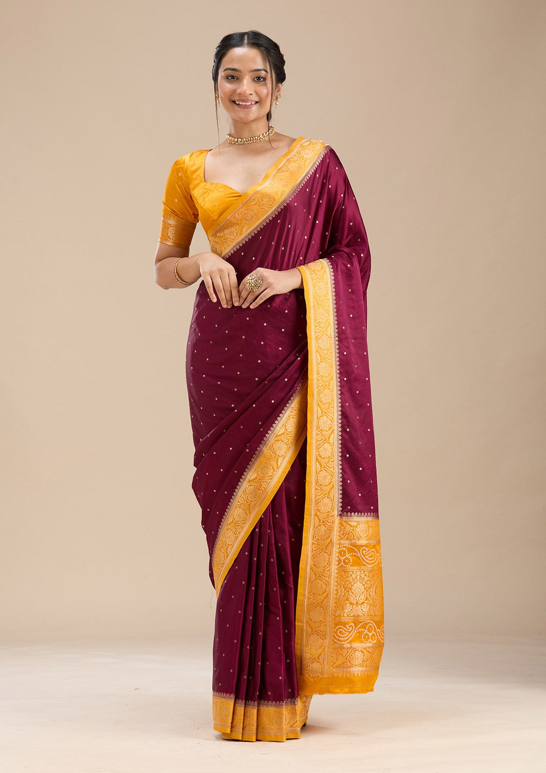 Maroon Banarasi Satin Silk Saree-Koskii