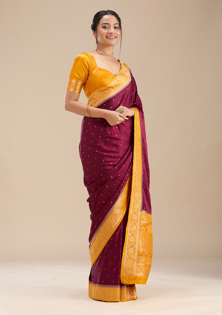 Maroon Banarasi Satin Silk Saree-Koskii