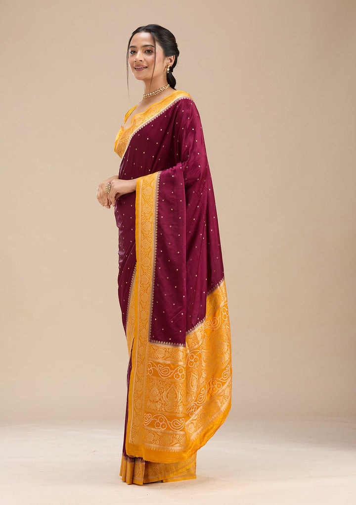 Maroon Banarasi Satin Silk Saree-Koskii