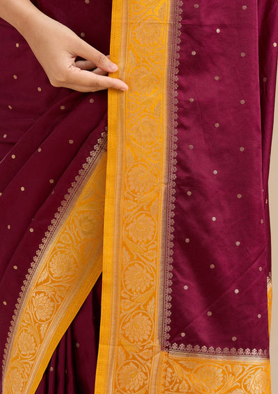 Maroon Banarasi Satin Silk Saree-Koskii
