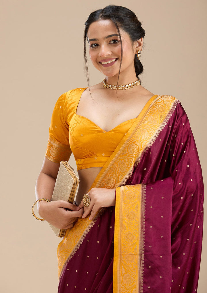 Maroon Banarasi Satin Silk Saree-Koskii