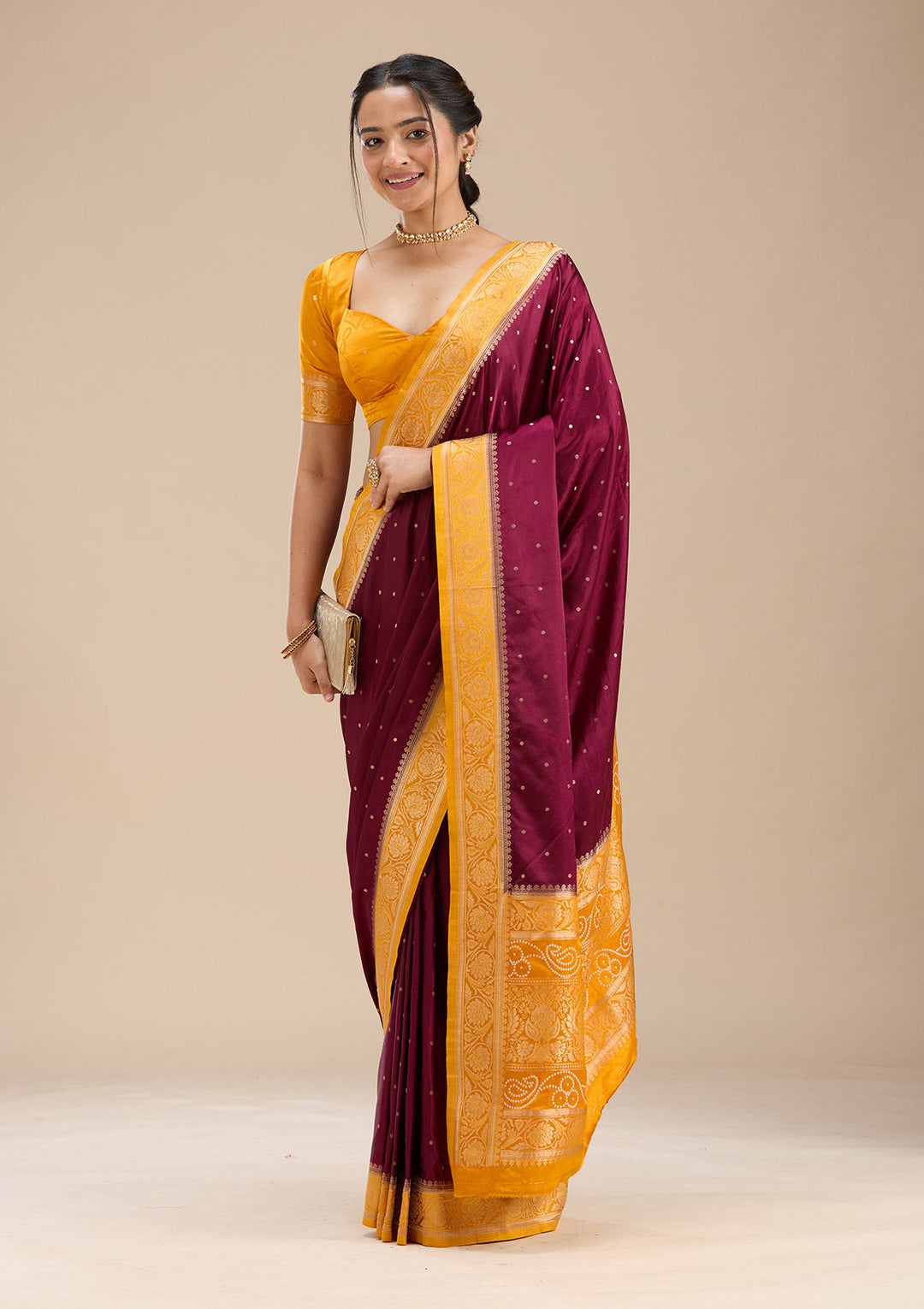 Maroon Banarasi Satin Silk Saree-Koskii