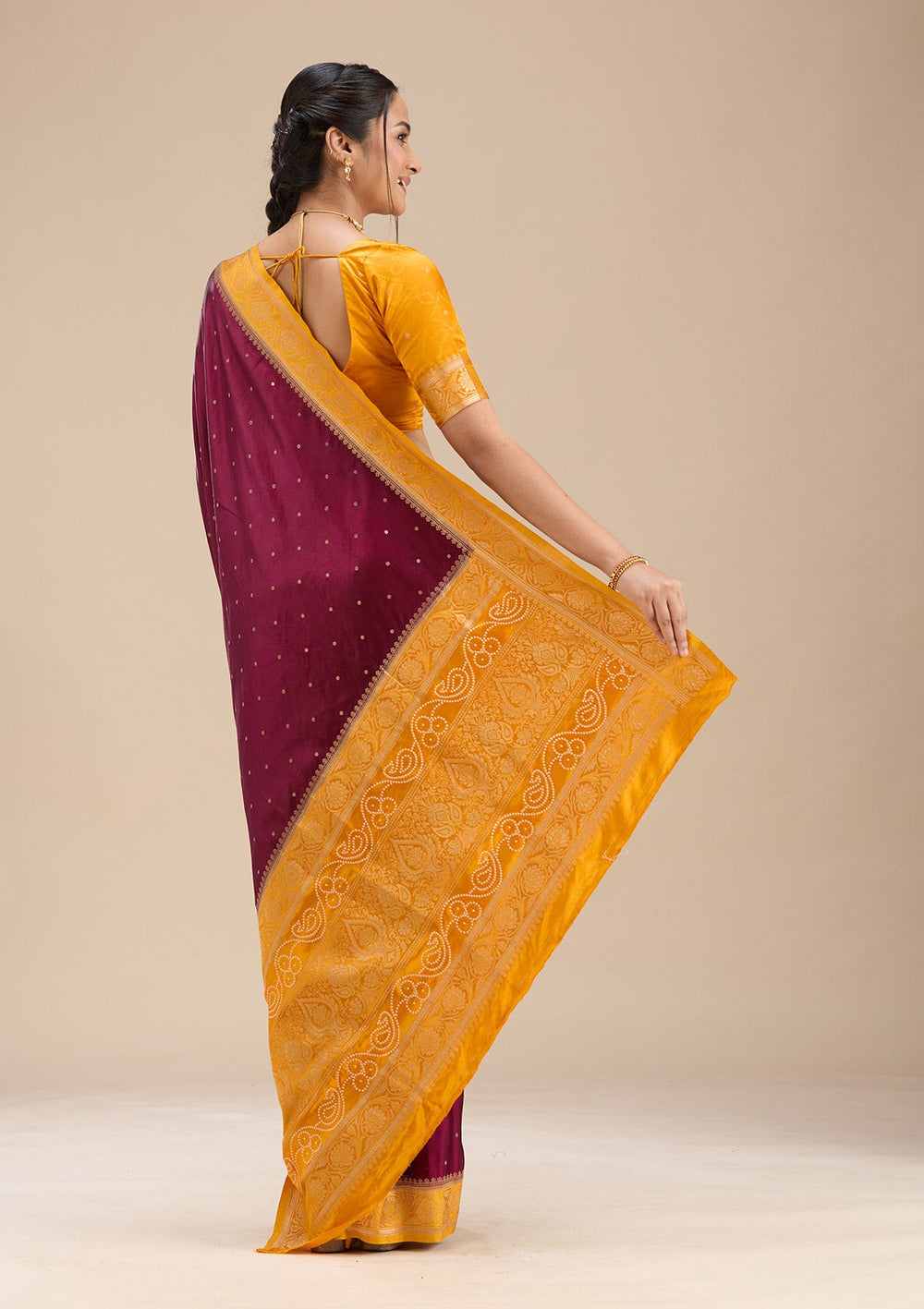 Maroon Banarasi Satin Silk Saree-Koskii
