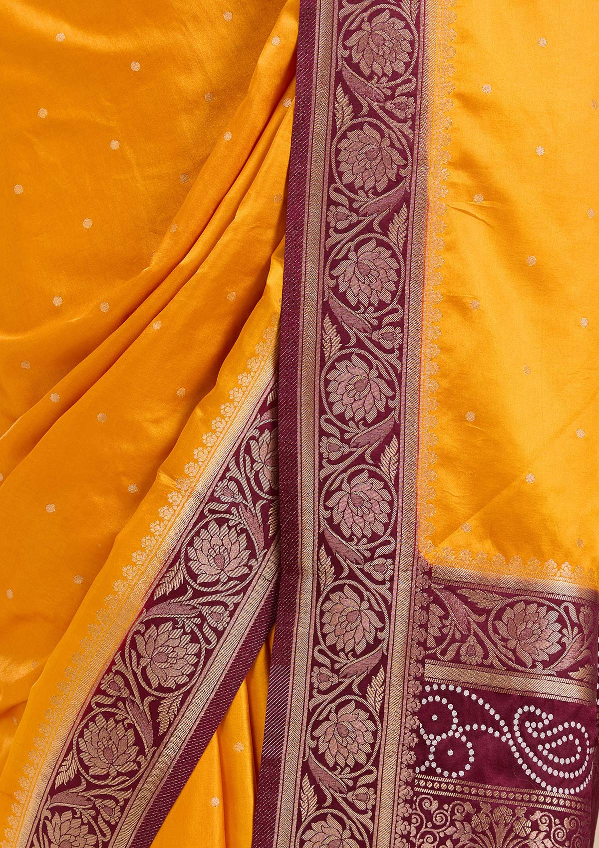 Mustard Banarasi Satin Silk Saree-Koskii