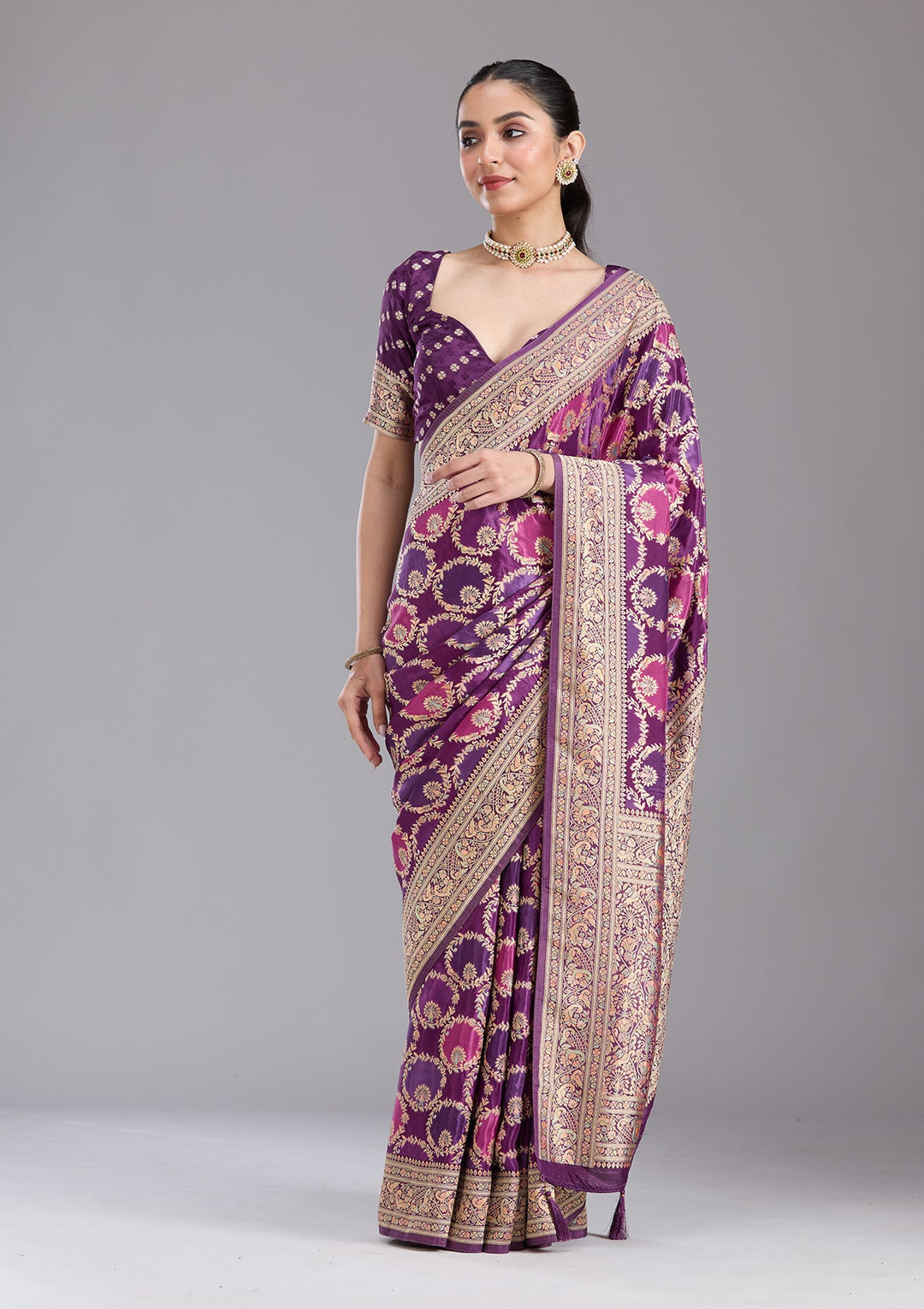 Purple Banarasi Silk Saree-koskii