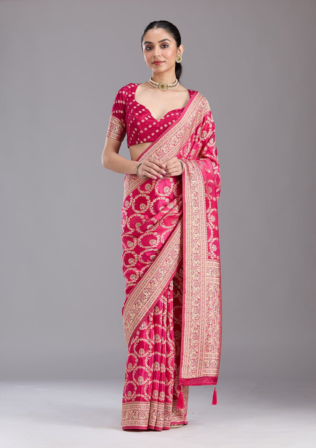 Rani Pink Banarasi Silk Saree-koskii