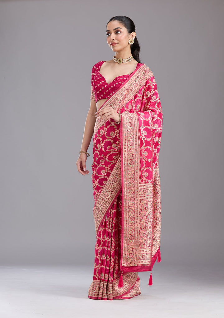 Rani Pink Banarasi Silk Saree-koskii