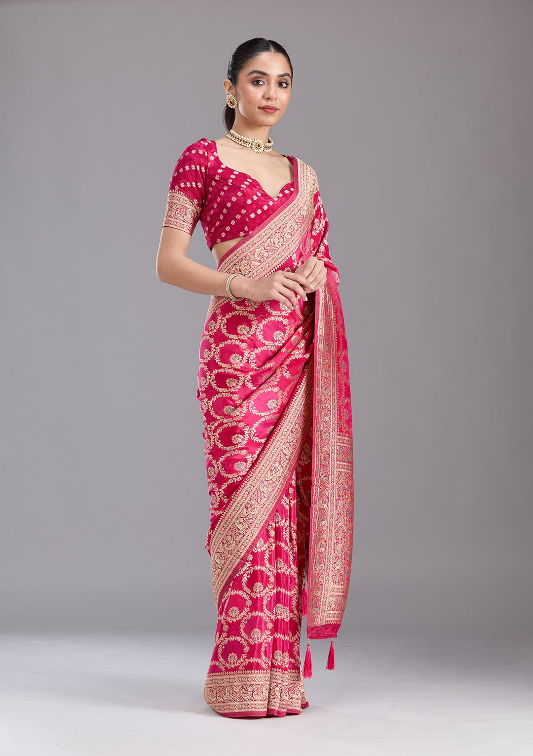 Rani Pink Banarasi Silk Saree-koskii
