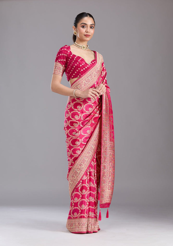 Rani Pink Banarasi Silk Saree-koskii