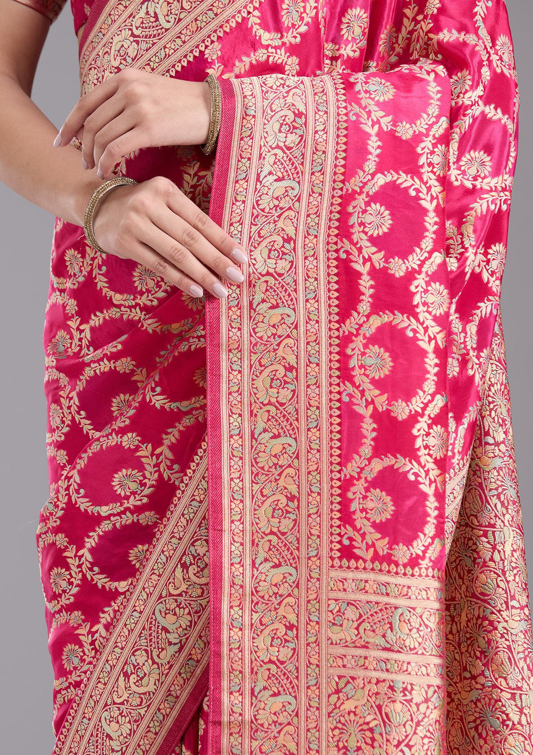 Rani Pink Banarasi Silk Saree-koskii