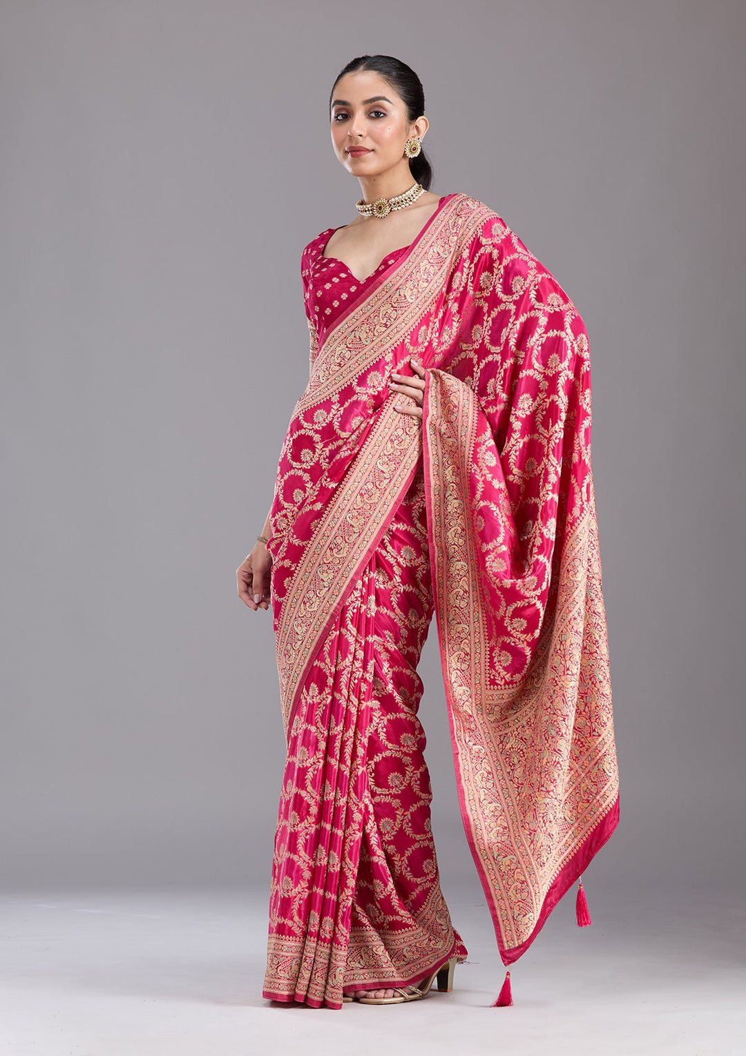 Rani Pink Banarasi Silk Saree-koskii