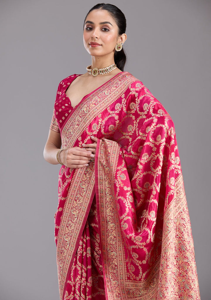 Rani Pink Banarasi Silk Saree-koskii