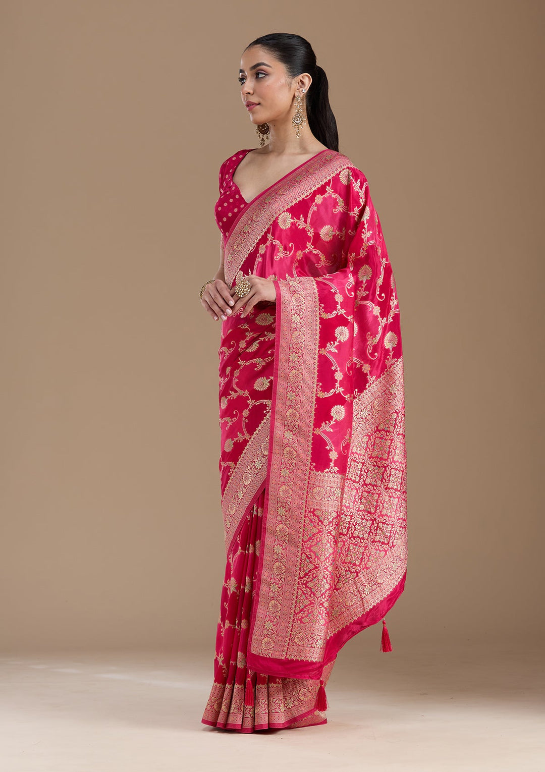 Beige Banarasi Satin Silk_Saree-koskii