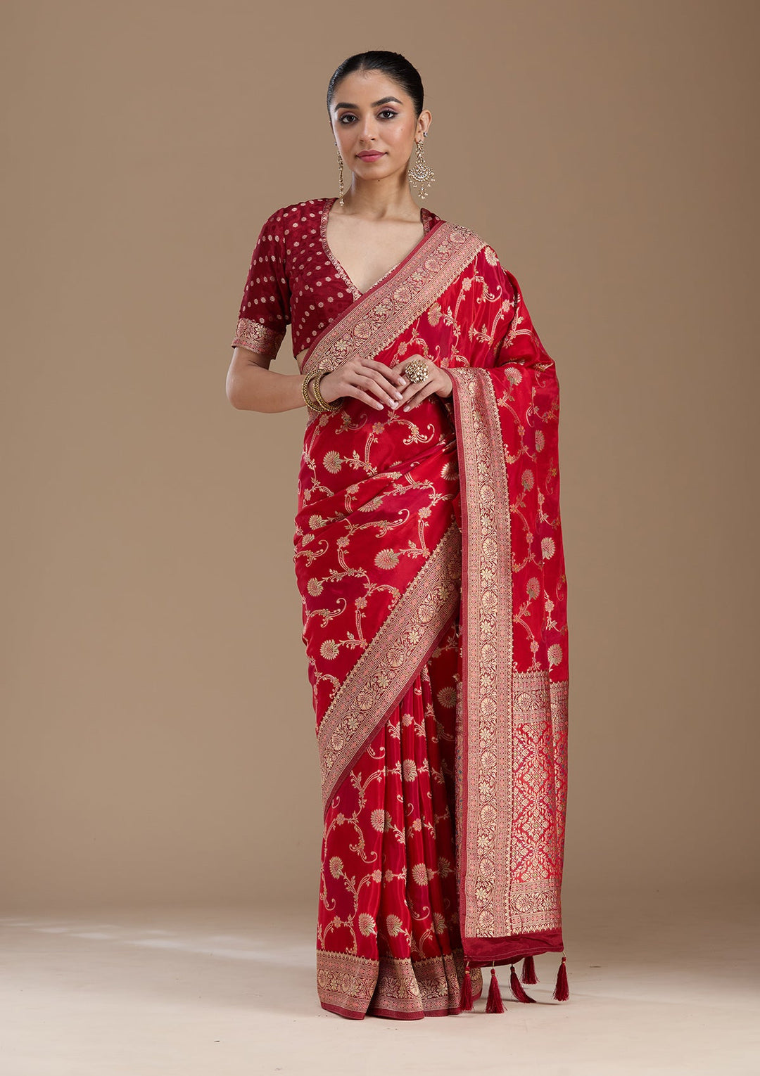 Red Banarasi Satin Silk_Saree-koskii