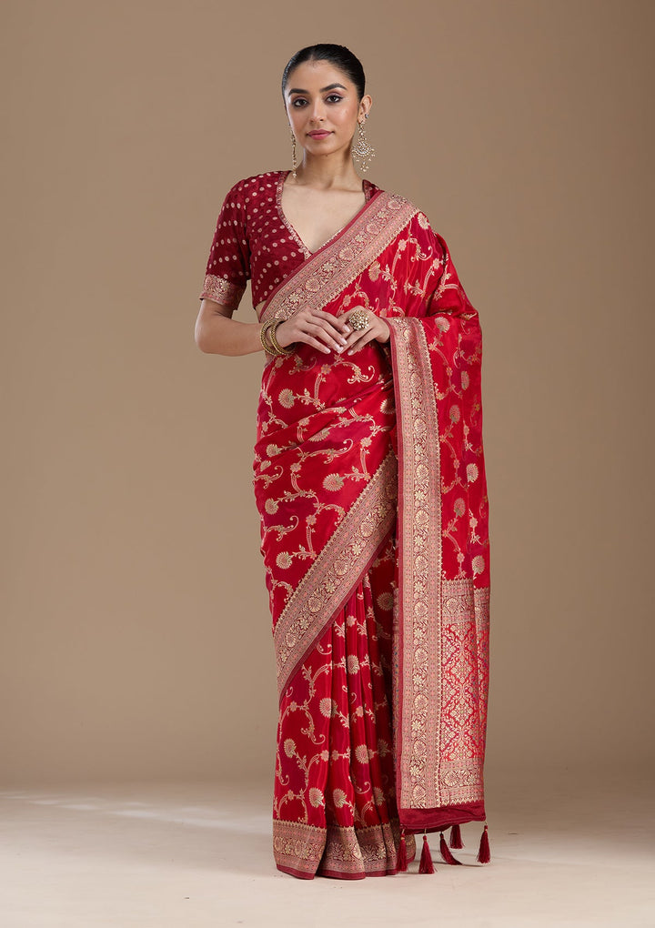 Red Banarasi Satin Silk_Saree-koskii