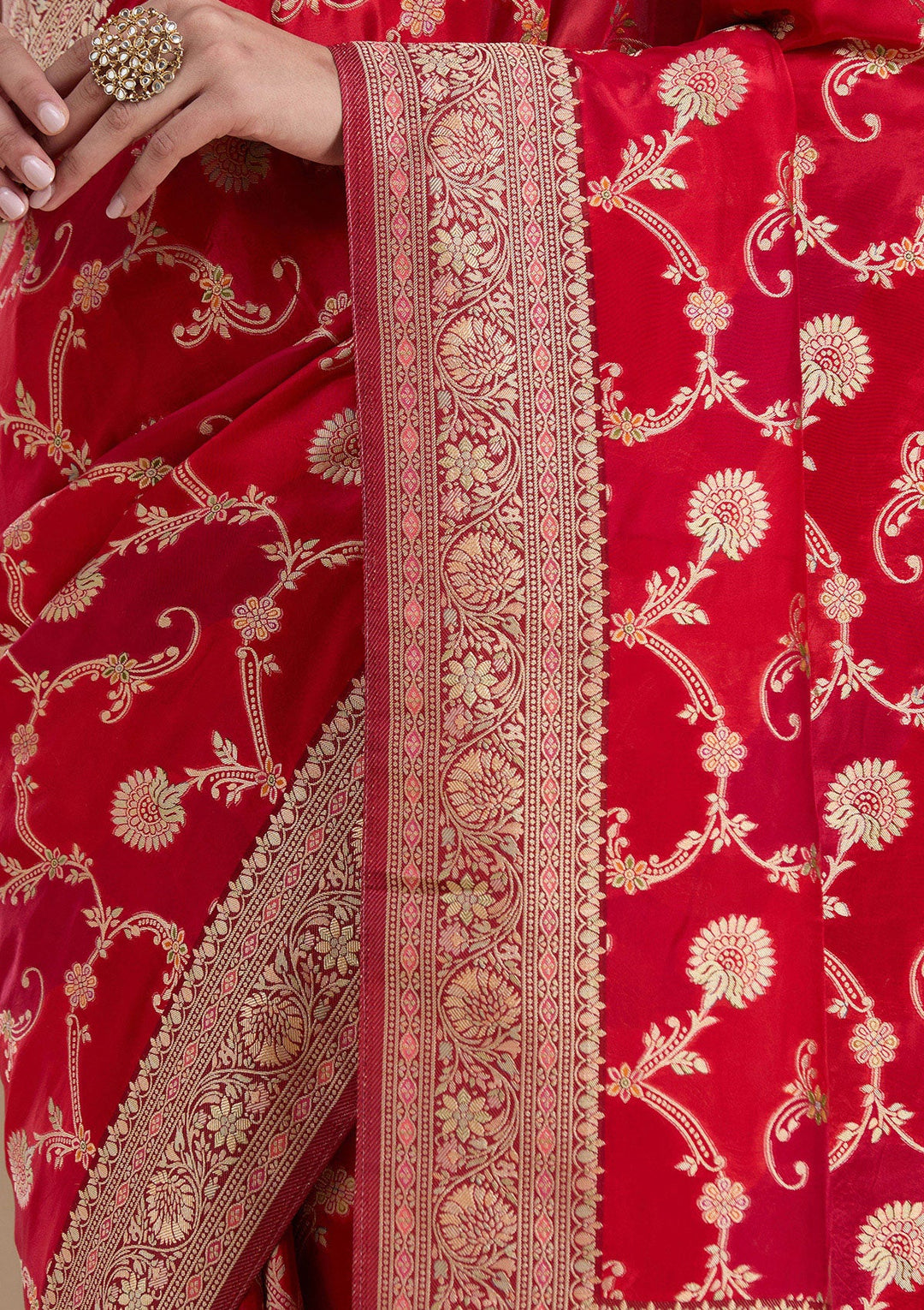 Red Banarasi Satin Silk_Saree-koskii