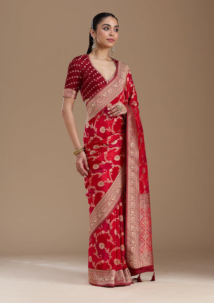 Red Banarasi Satin Silk_Saree-koskii