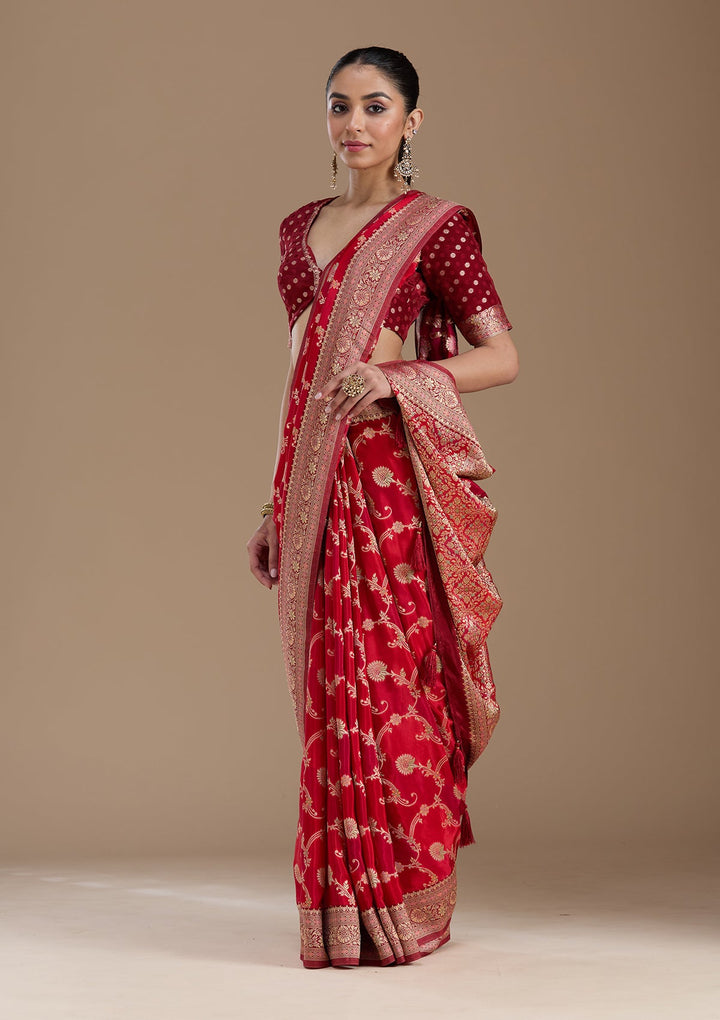 Red Banarasi Satin Silk_Saree-koskii