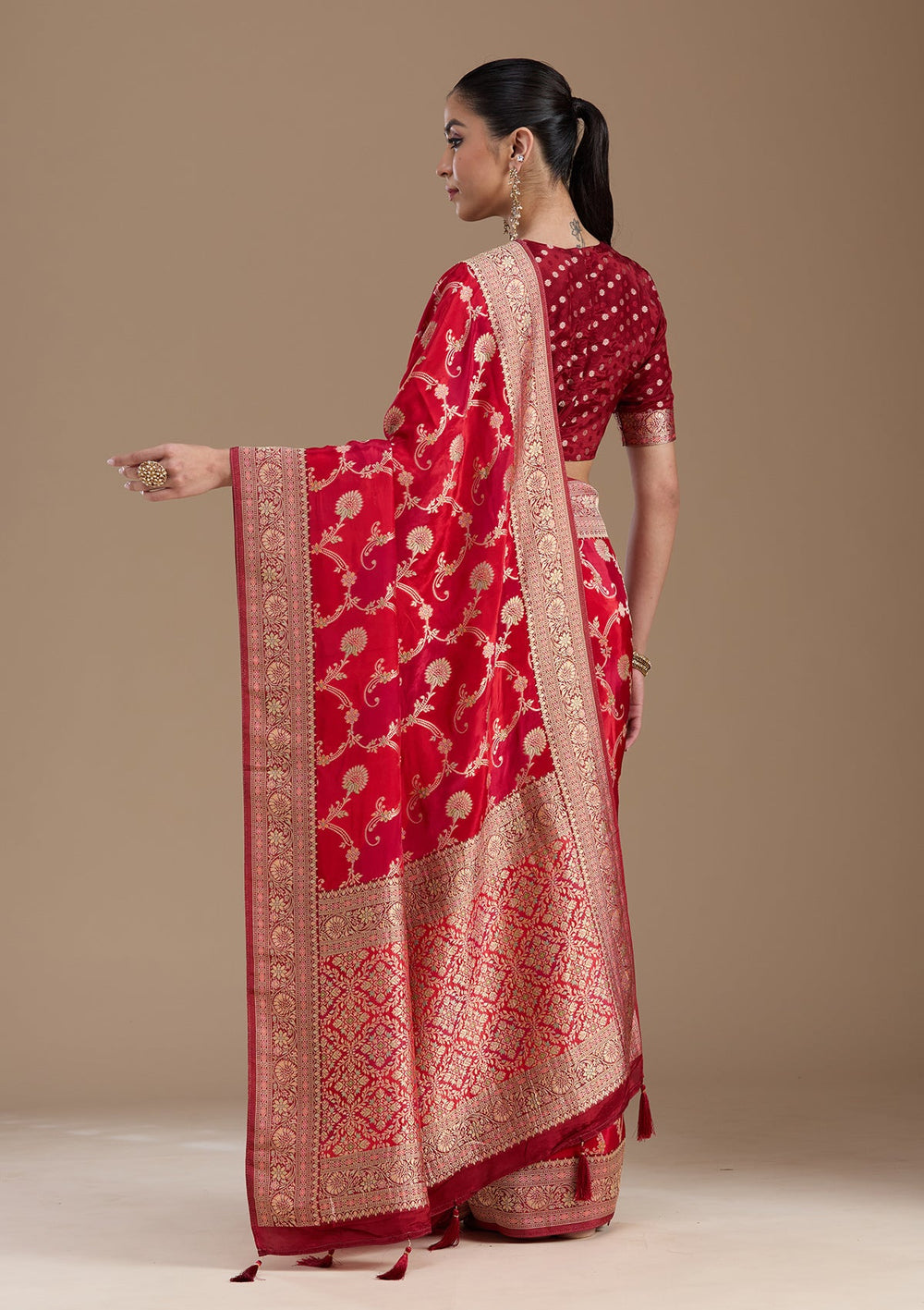 Red Banarasi Satin Silk_Saree-koskii