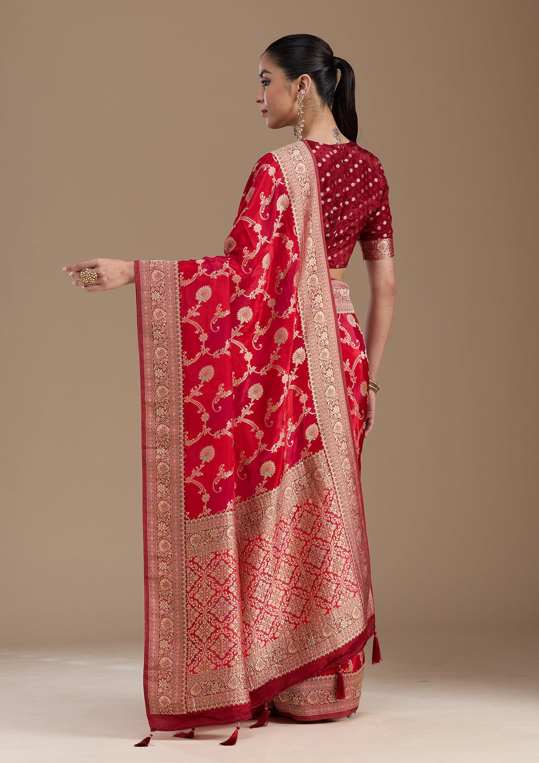 Red Banarasi Satin Silk_Saree-koskii