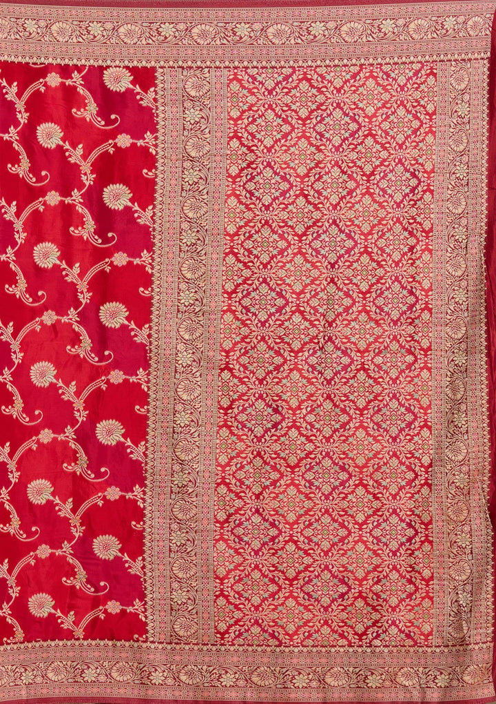 Red Banarasi Satin Silk_Saree-koskii