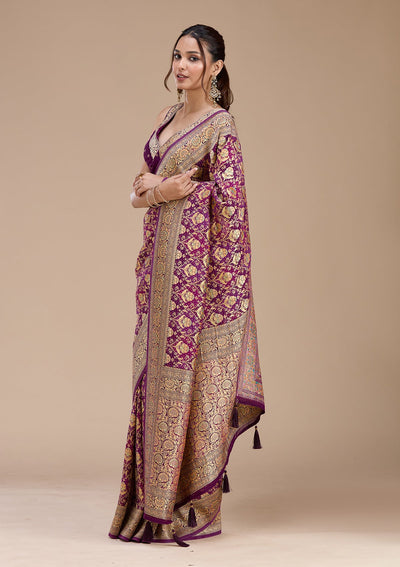Purple Stonework Silk Saree-koskii