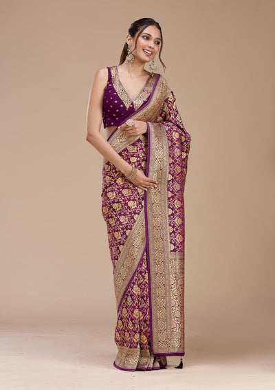 Purple Stonework Silk Saree-koskii