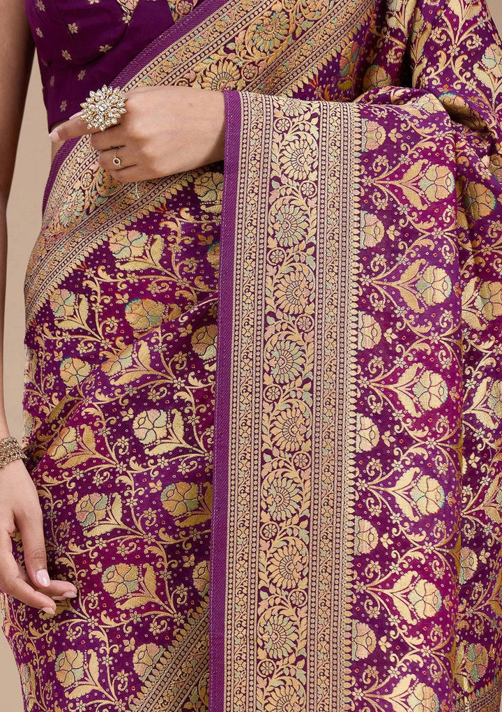 Purple Stonework Silk Saree_koskii