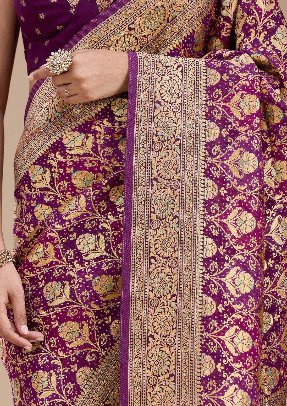 Purple Stonework Silk Saree-koskii