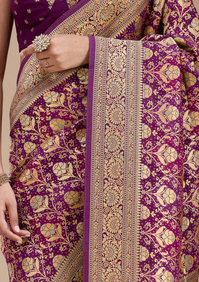 Purple Stonework Silk Saree-koskii