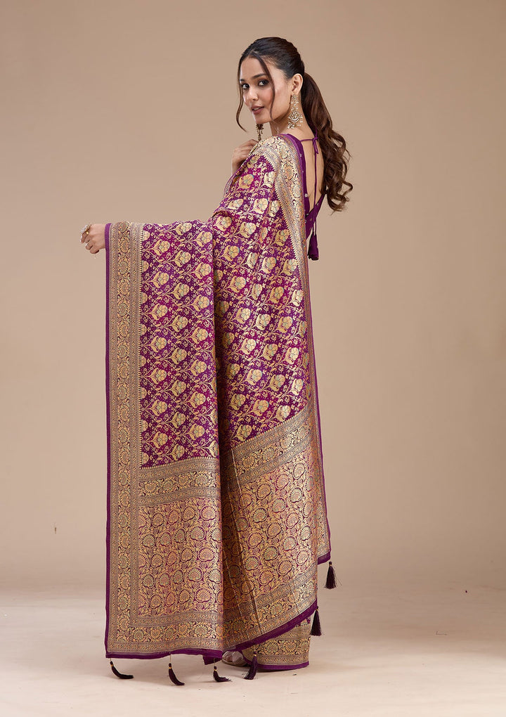 Purple Stonework Silk Saree_koskii